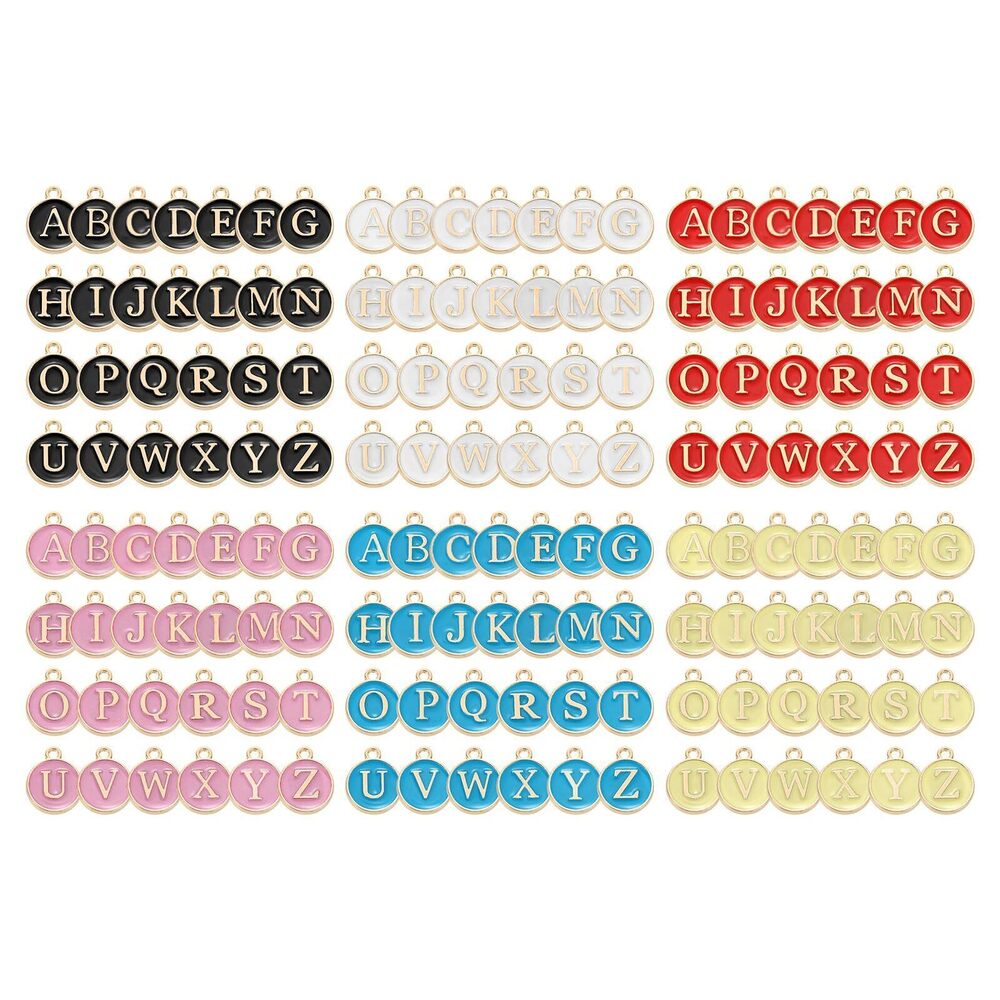 5535 156 Pcs Letter Charm, Alloy A-Z Initial Charm Round Alphabet Pendant